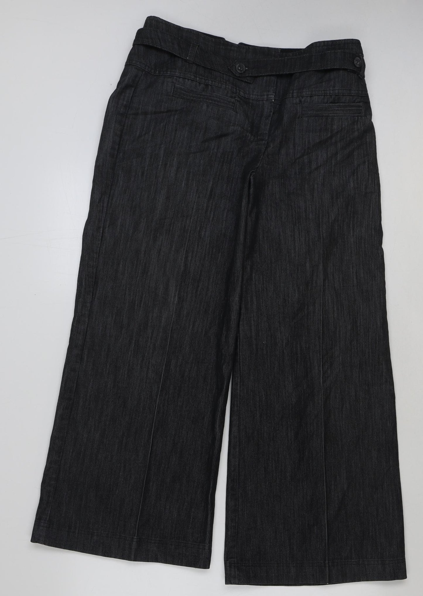 NEXT Womens Grey Cotton Wide-Leg Jeans Size 14 L28 in Regular Hook & Eye
