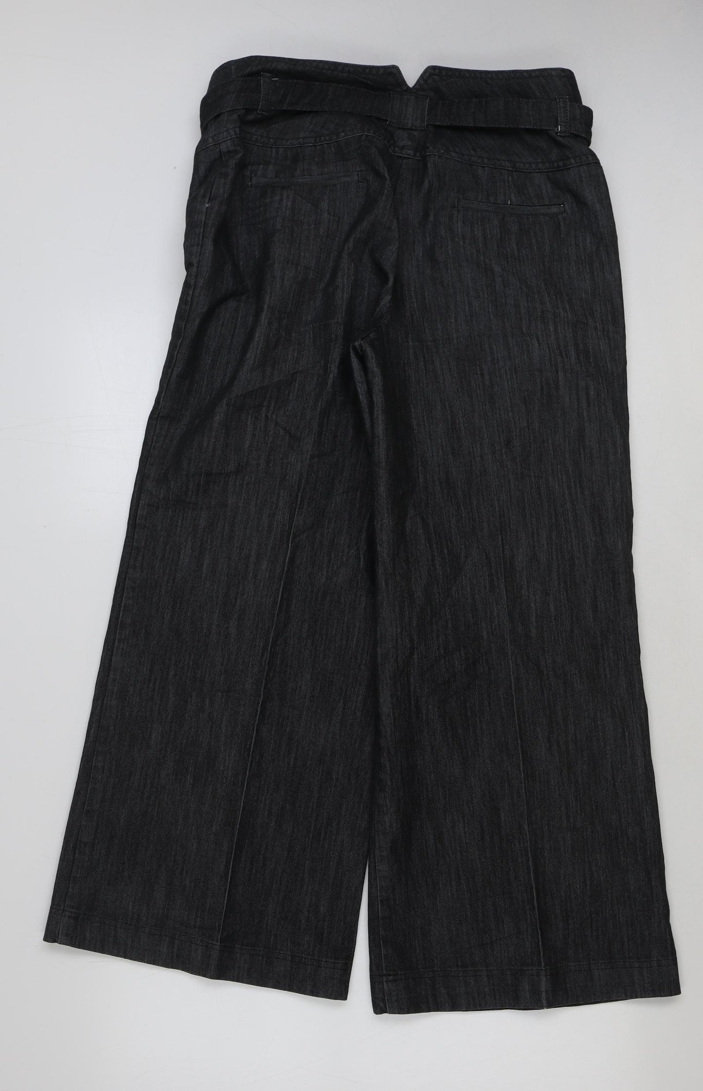 NEXT Womens Grey Cotton Wide-Leg Jeans Size 14 L28 in Regular Hook & Eye