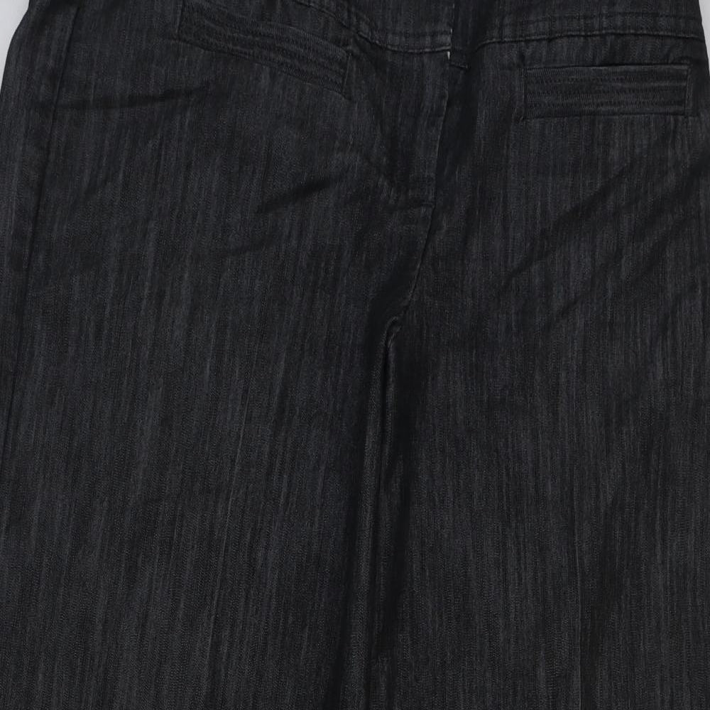 NEXT Womens Grey Cotton Wide-Leg Jeans Size 14 L28 in Regular Hook & Eye