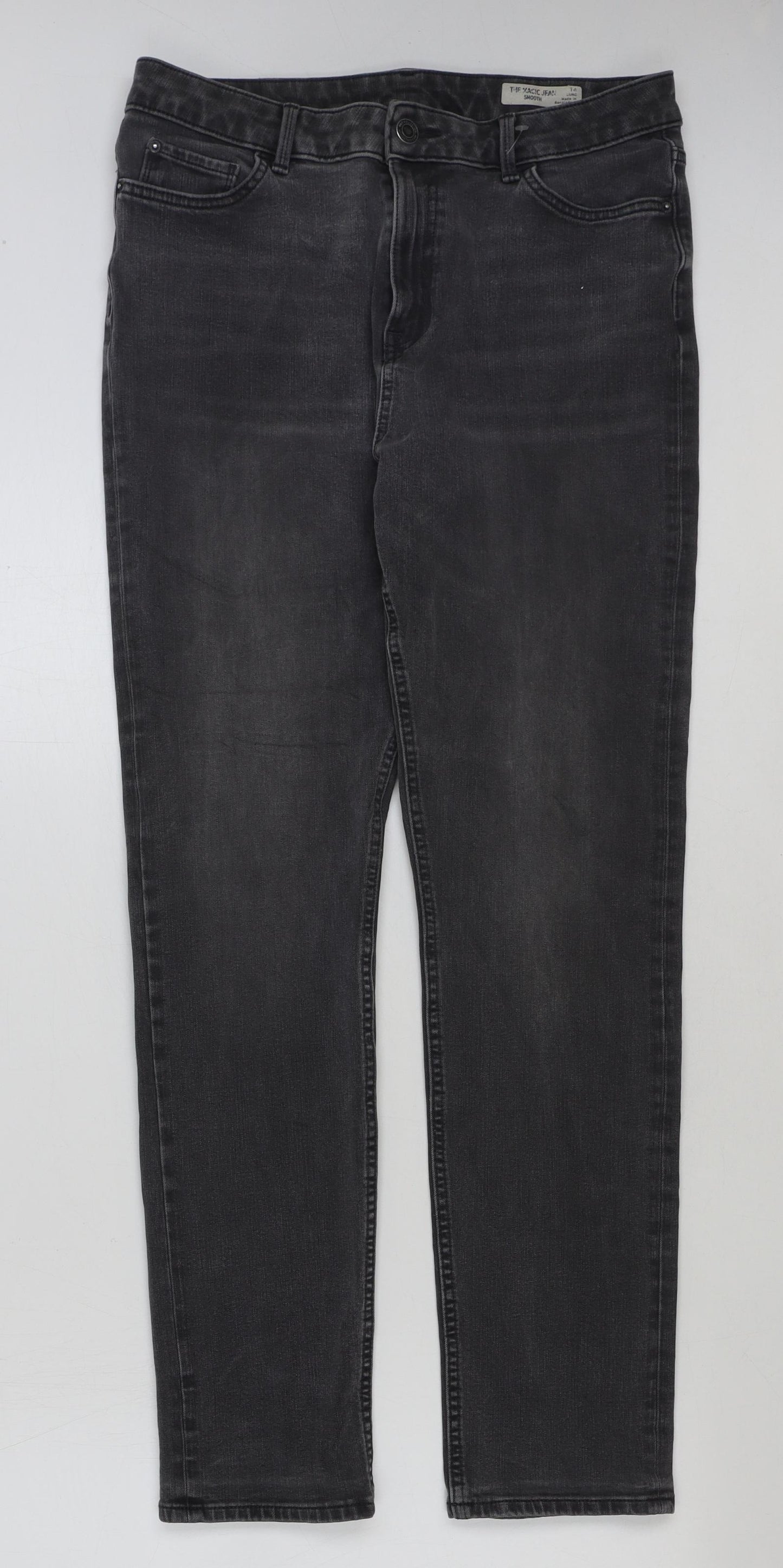 Marks and Spencer Womens Grey Cotton Straight Jeans Size 14 L30 in Regular Button