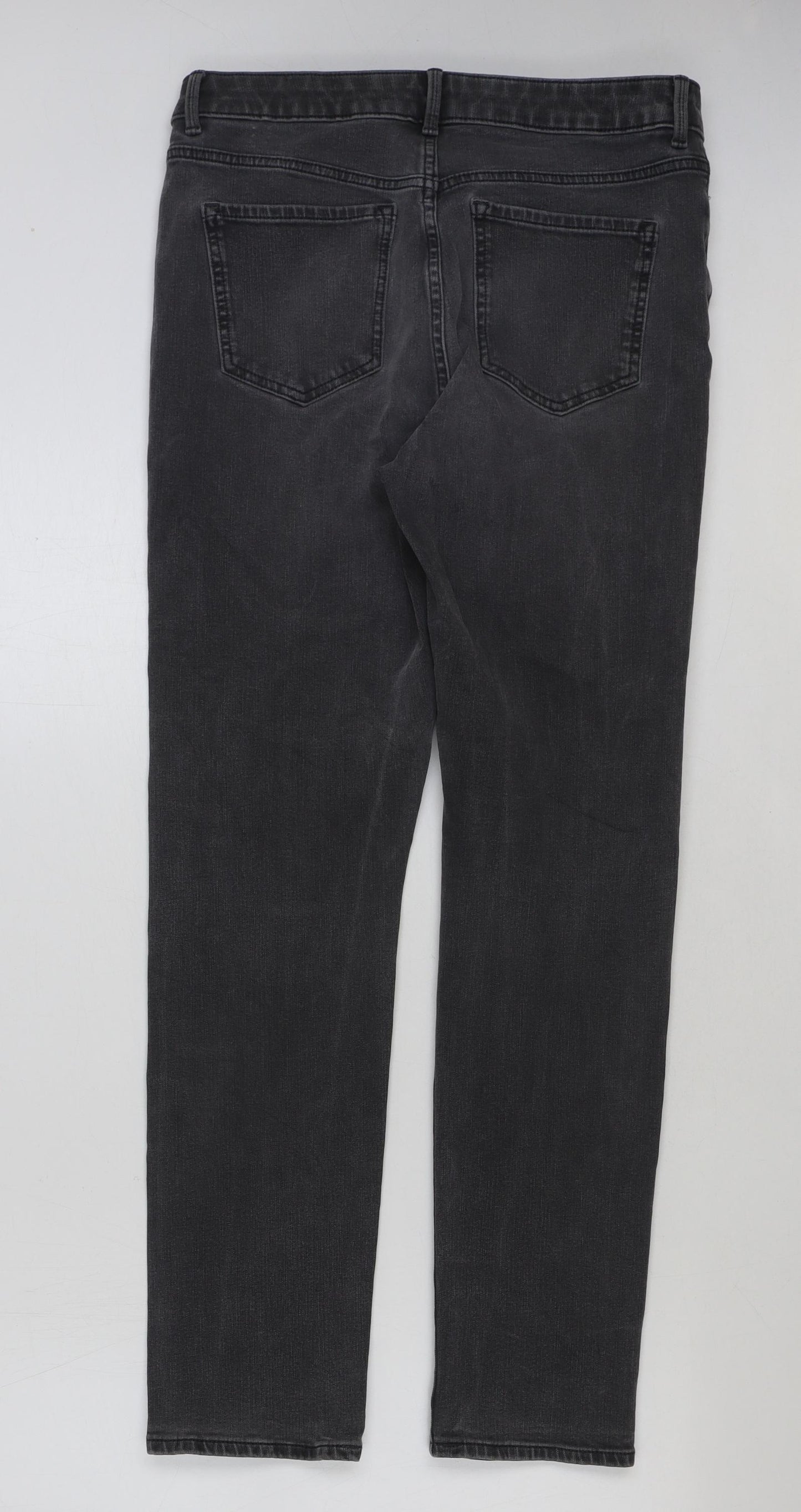 Marks and Spencer Womens Grey Cotton Straight Jeans Size 14 L30 in Regular Button
