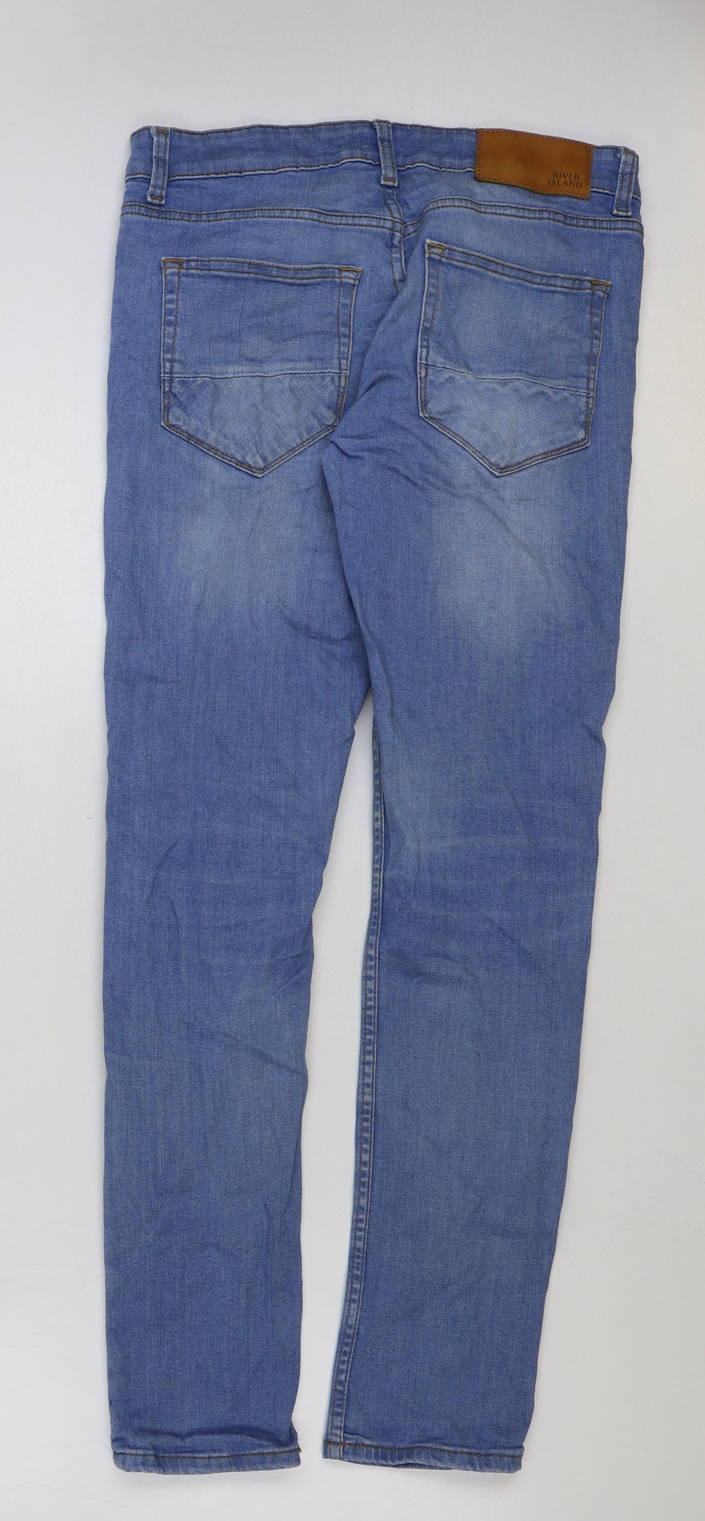 River Island Mens Blue Cotton Skinny Jeans Size 30 in L32 in Regular Button