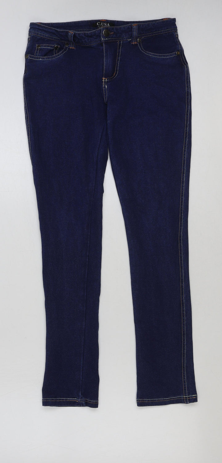C.USA Womens Blue Cotton Jegging Jeans Size M L29 in Regular Button