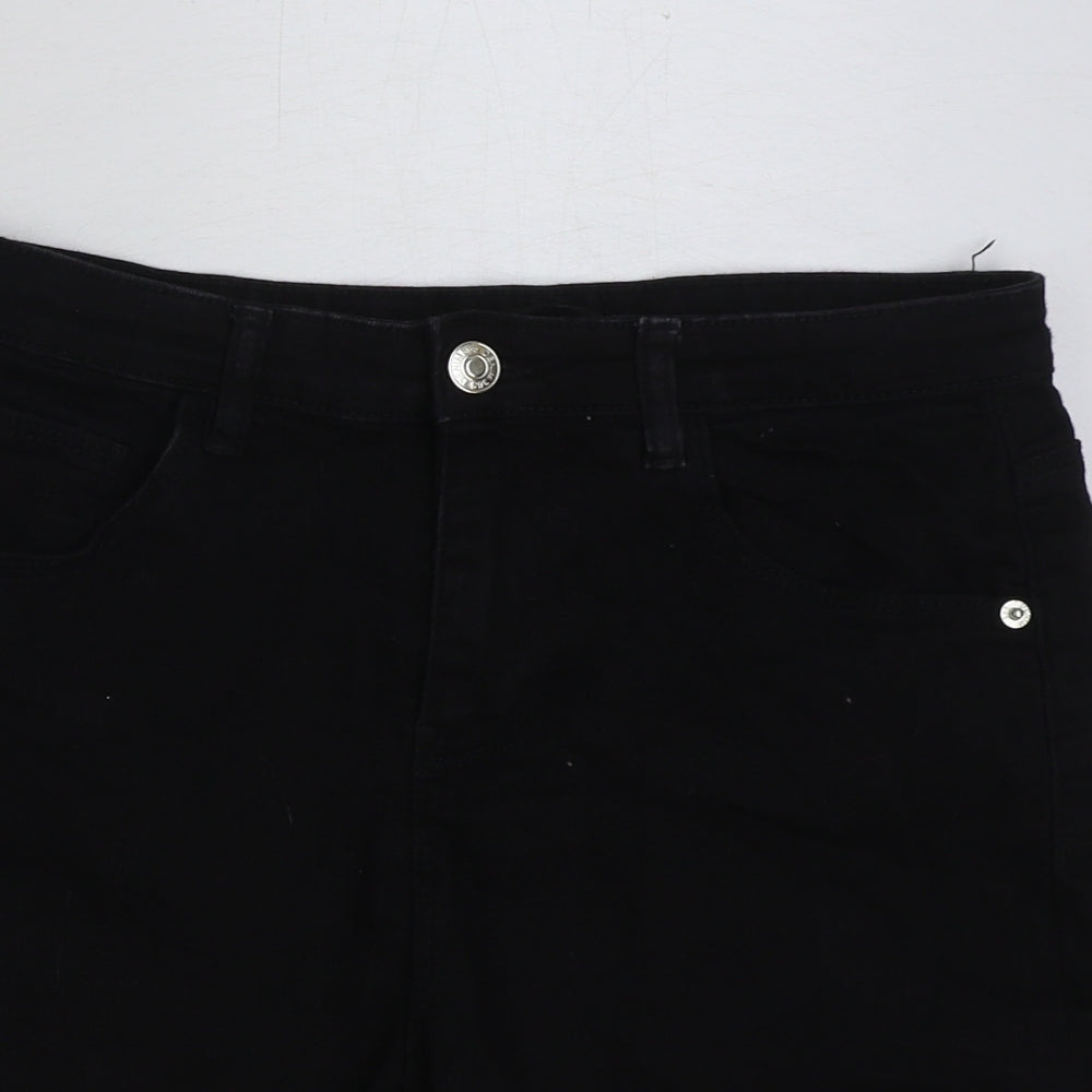 Peacocks Womens Black Cotton Bermuda Shorts Size 12 L6 in Regular Button