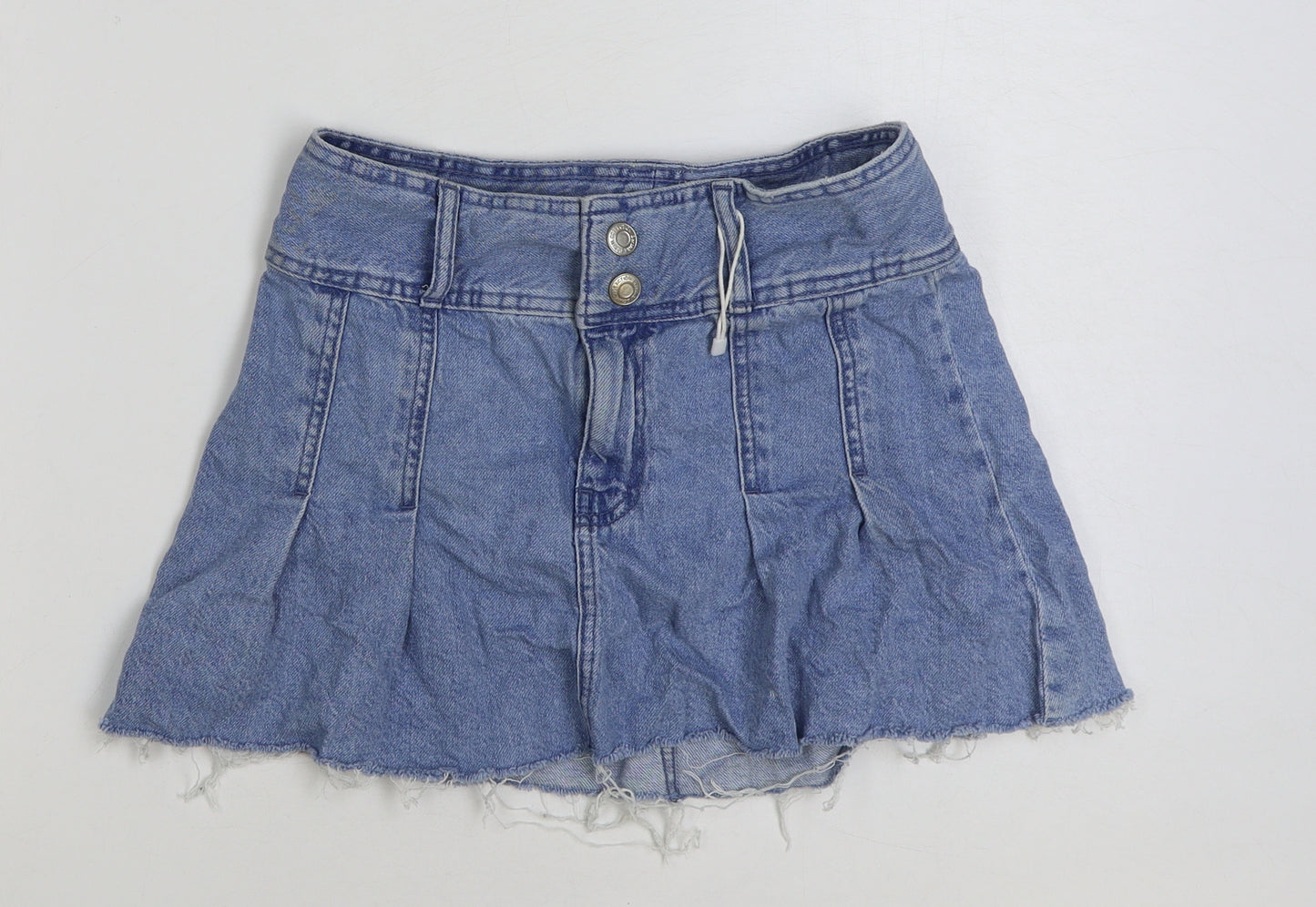 Bershka Womens Blue Cotton Mini Skirt Size 6 Button