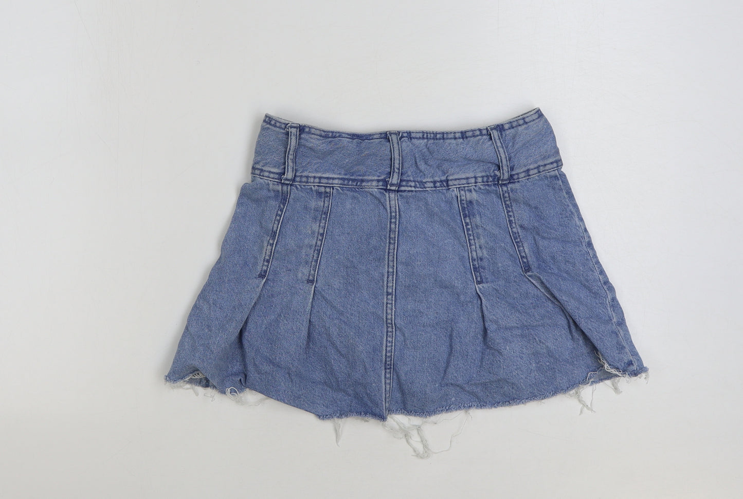Bershka Womens Blue Cotton Mini Skirt Size 6 Button