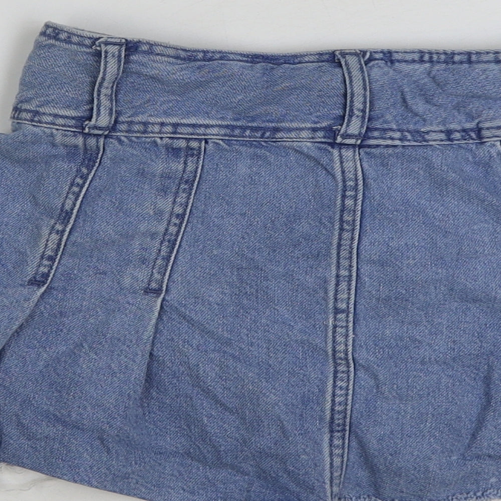 Bershka Womens Blue Cotton Mini Skirt Size 6 Button