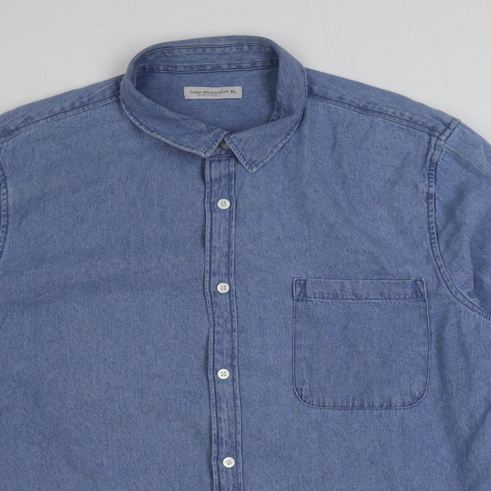 Denim & Co. Mens Blue Cotton Button-Up Size XL Collared Button