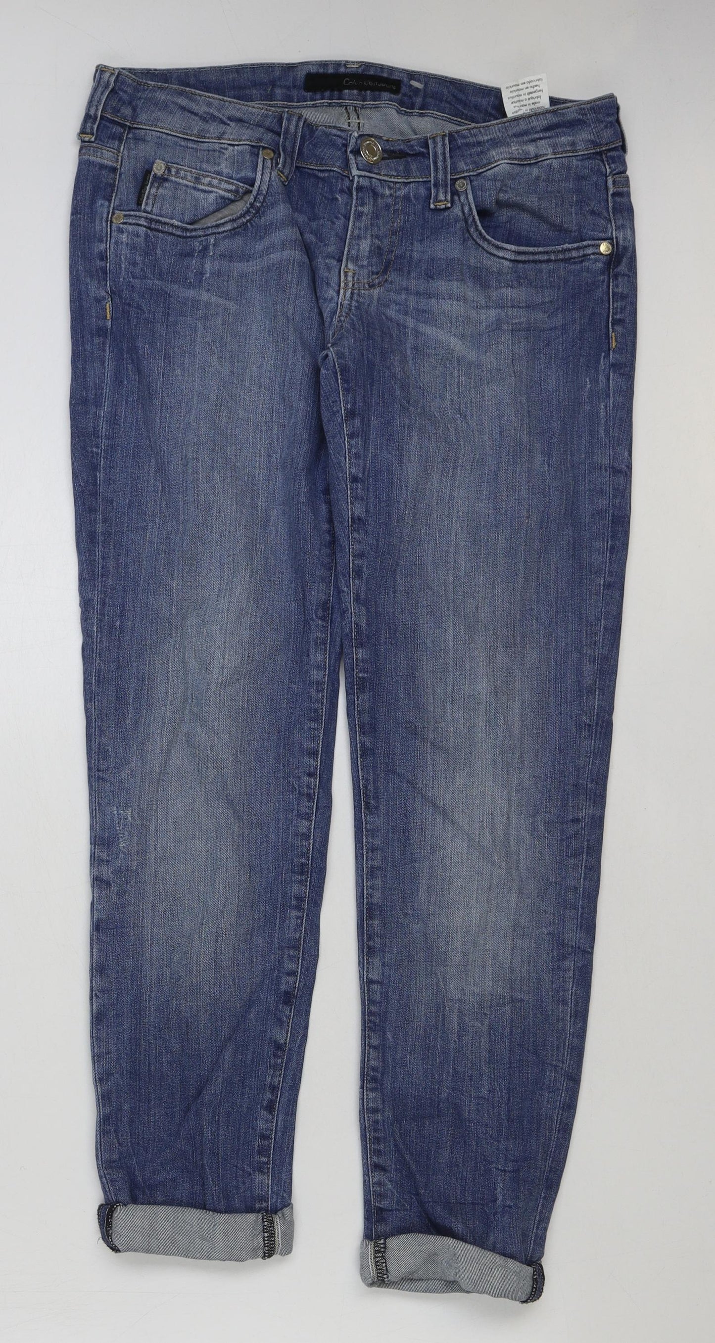 Calvin Klein Womens Blue Cotton Straight Jeans Size 30 in L32 in Regular Button