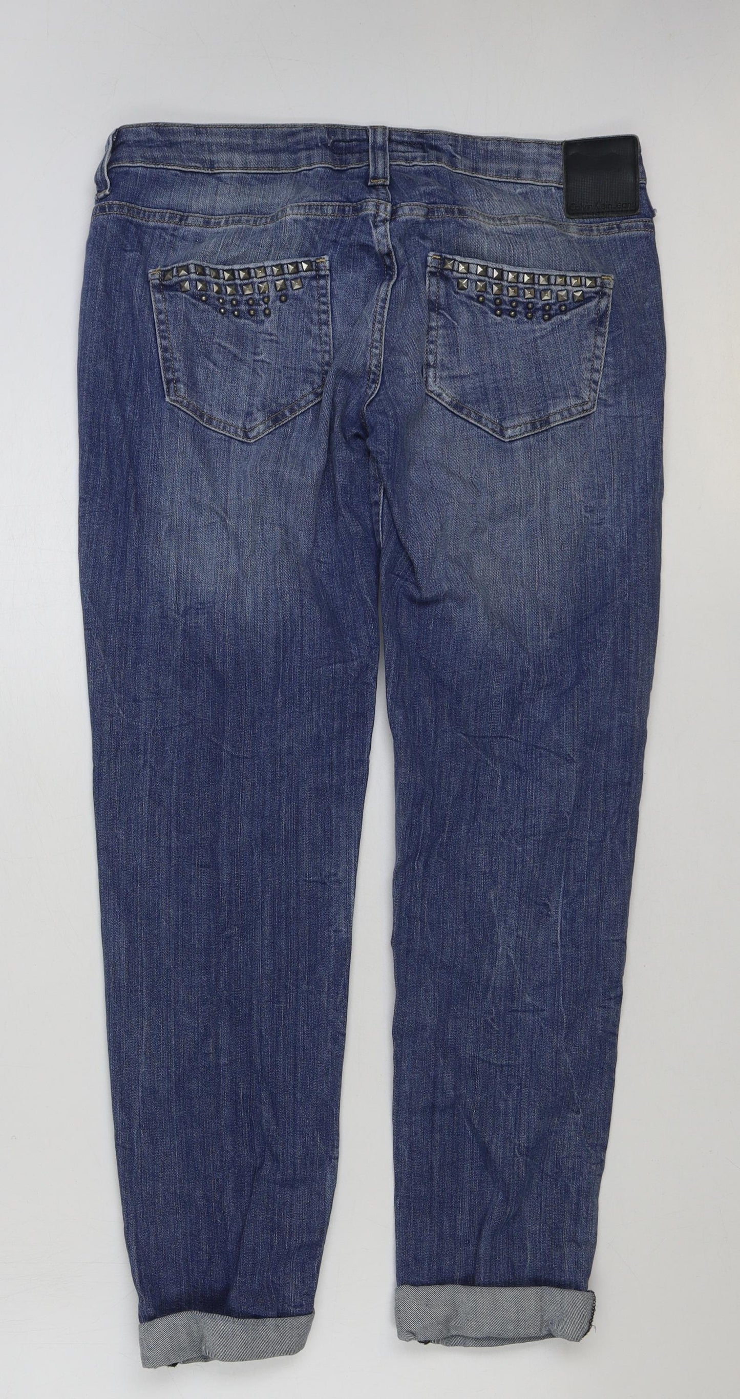 Calvin Klein Womens Blue Cotton Straight Jeans Size 30 in L32 in Regular Button