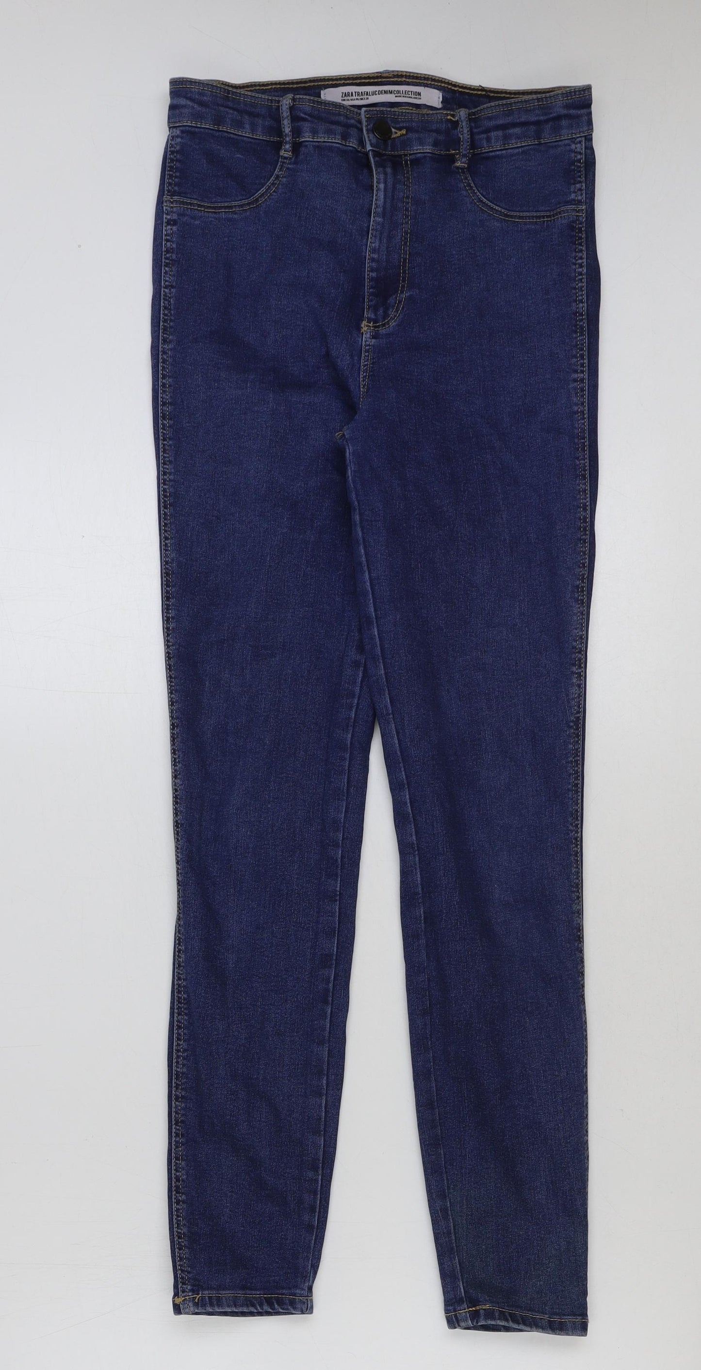 Zara Womens Blue Cotton Skinny Jeans Size 10 L28 in Regular Button
