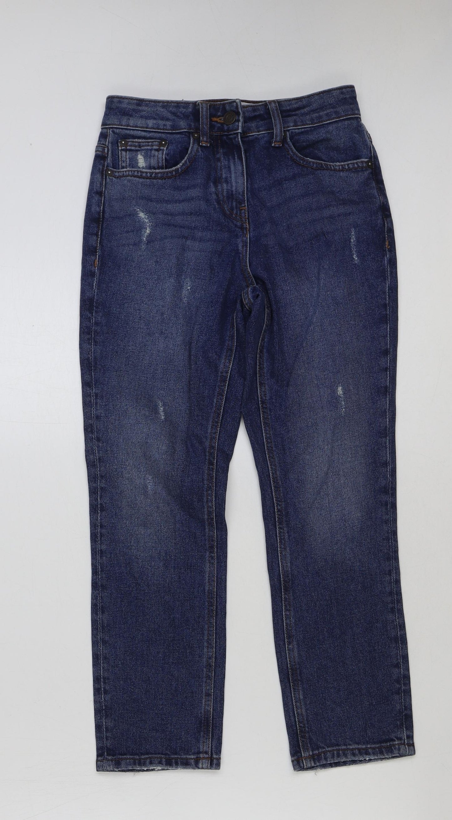 NEXT Womens Blue Cotton Straight Jeans Size 6 L25 in Regular Button