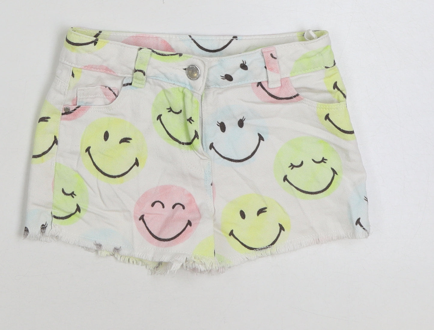 NEXT Girls Multicoloured Geometric Cotton Hot Pants Shorts Size 6 Years Regular Zip - Smile print