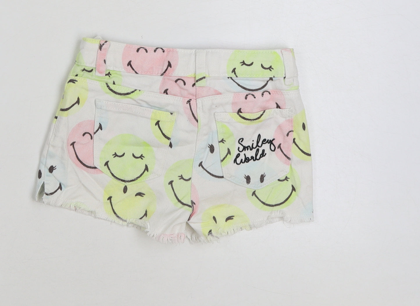 NEXT Girls Multicoloured Geometric Cotton Hot Pants Shorts Size 6 Years Regular Zip - Smile print