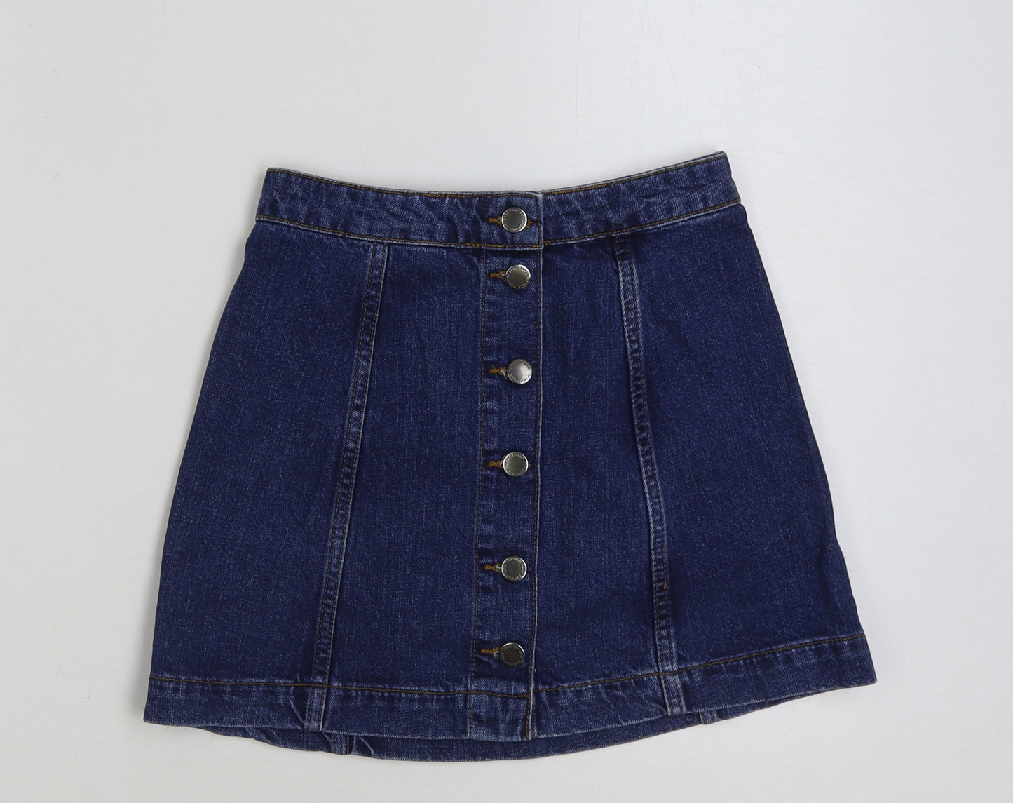 Topshop Womens Blue Cotton Mini Skirt Size 6 Button
