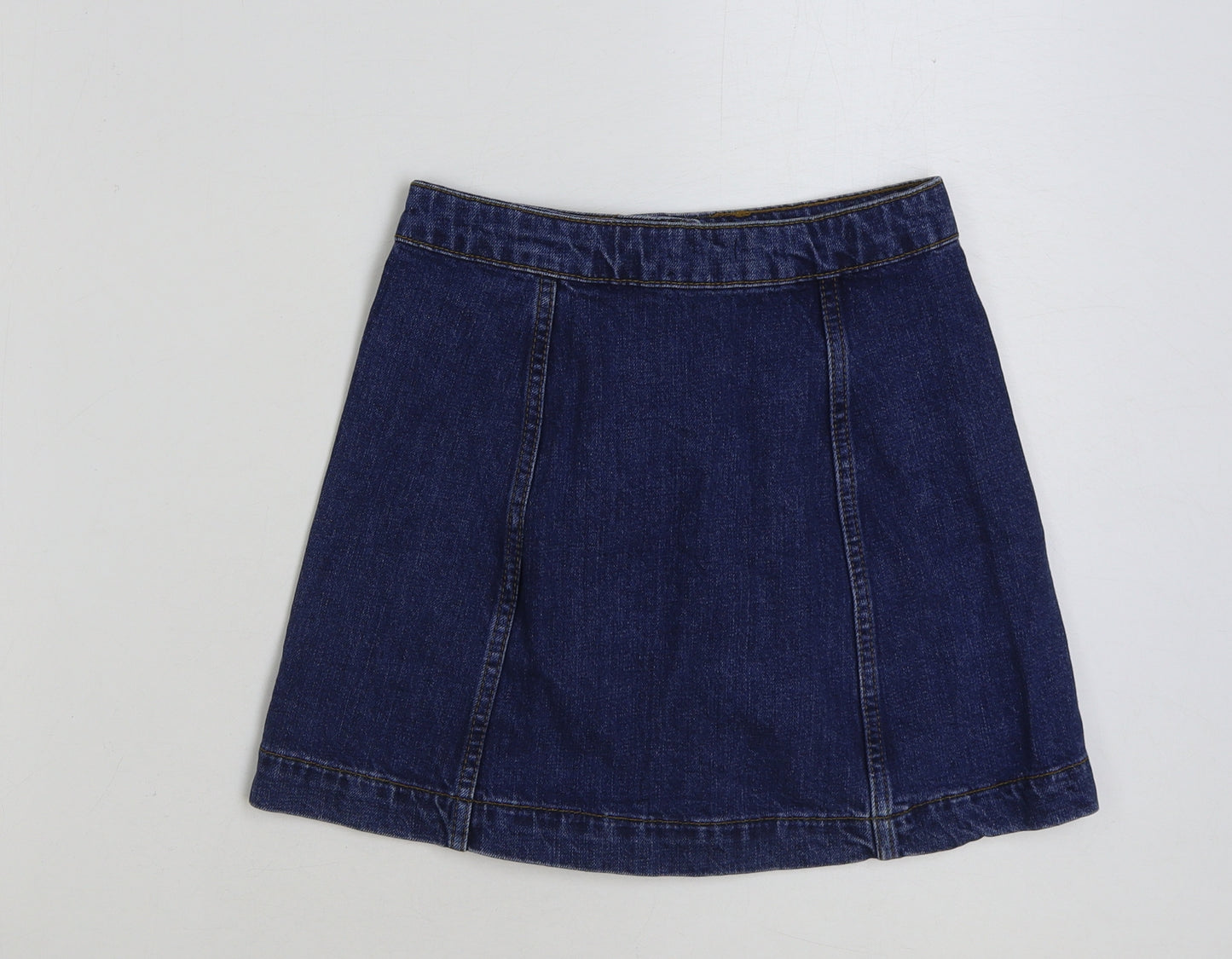 Topshop Womens Blue Cotton Mini Skirt Size 6 Button