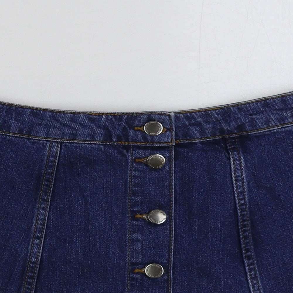 Topshop Womens Blue Cotton Mini Skirt Size 6 Button