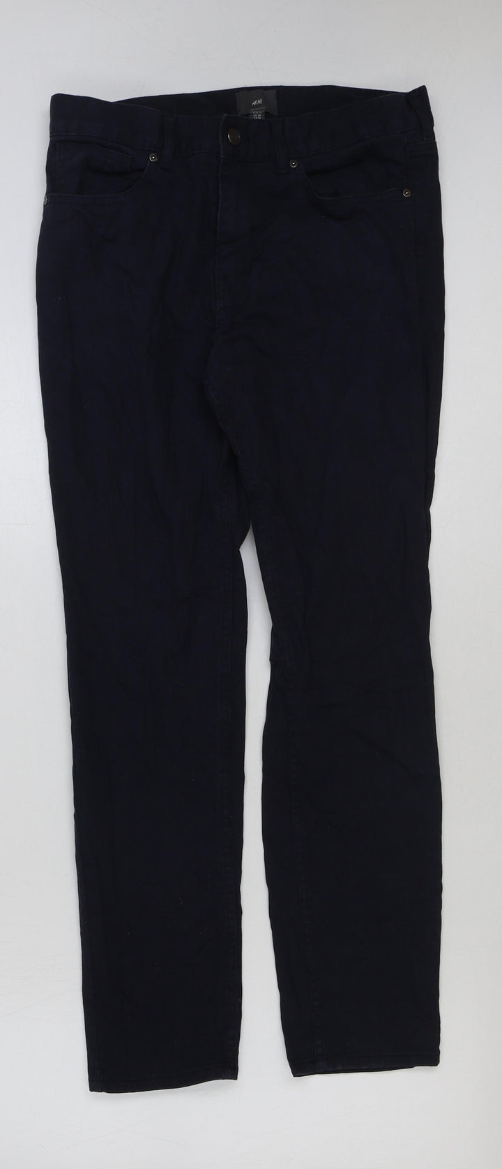 H&M Womens Blue Cotton Trousers Size 30 in L29 in Regular Button