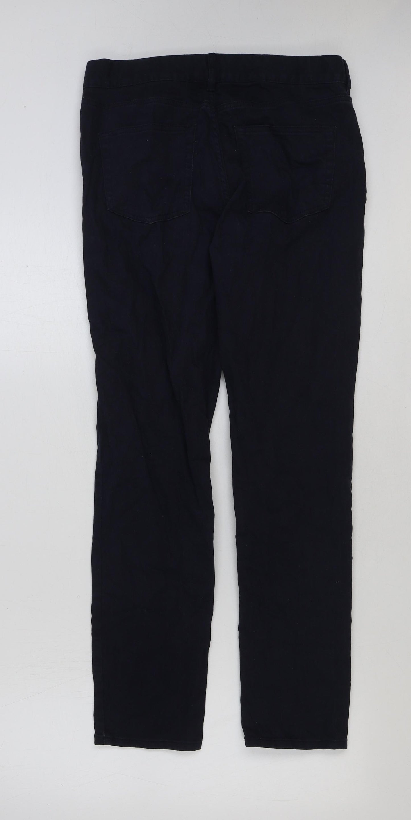 H&M Womens Blue Cotton Trousers Size 30 in L29 in Regular Button