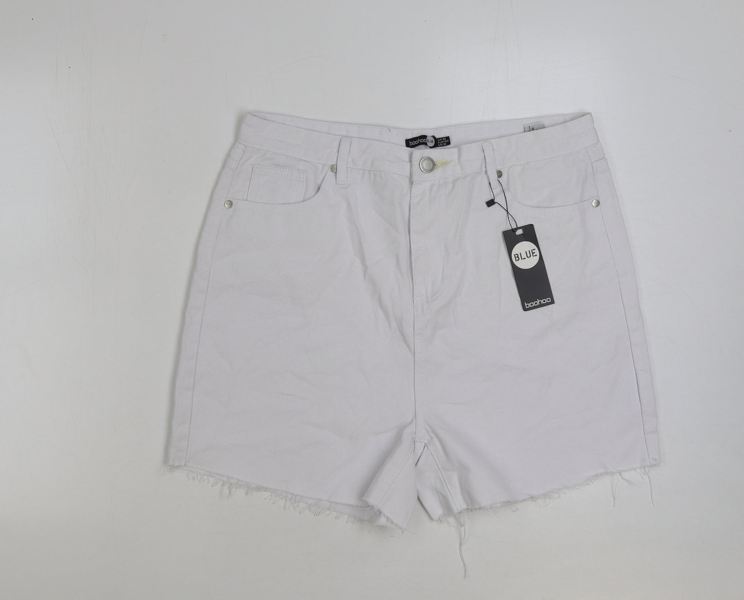 Boohoo Womens White Cotton Bermuda Shorts Size 16 L4 in Regular Button