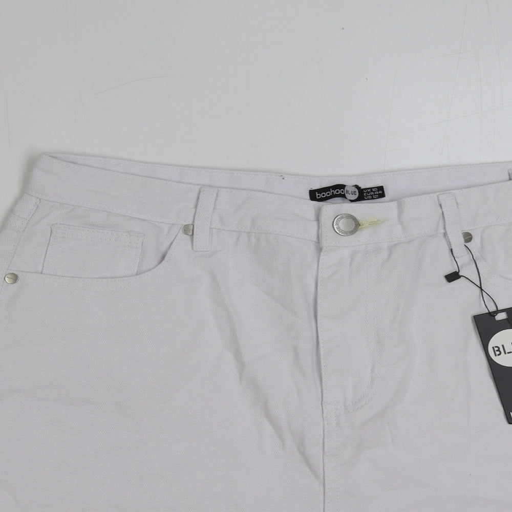 Boohoo Womens White Cotton Bermuda Shorts Size 16 L4 in Regular Button