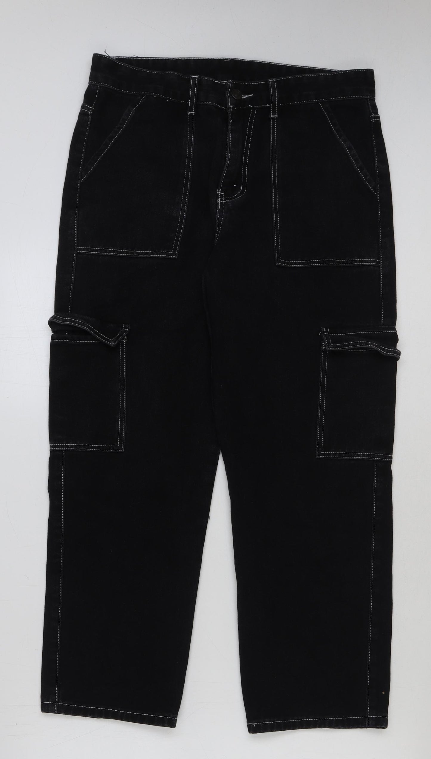 SheIn Womens Black Cotton Wide-Leg Jeans Size S L27 in Regular Button