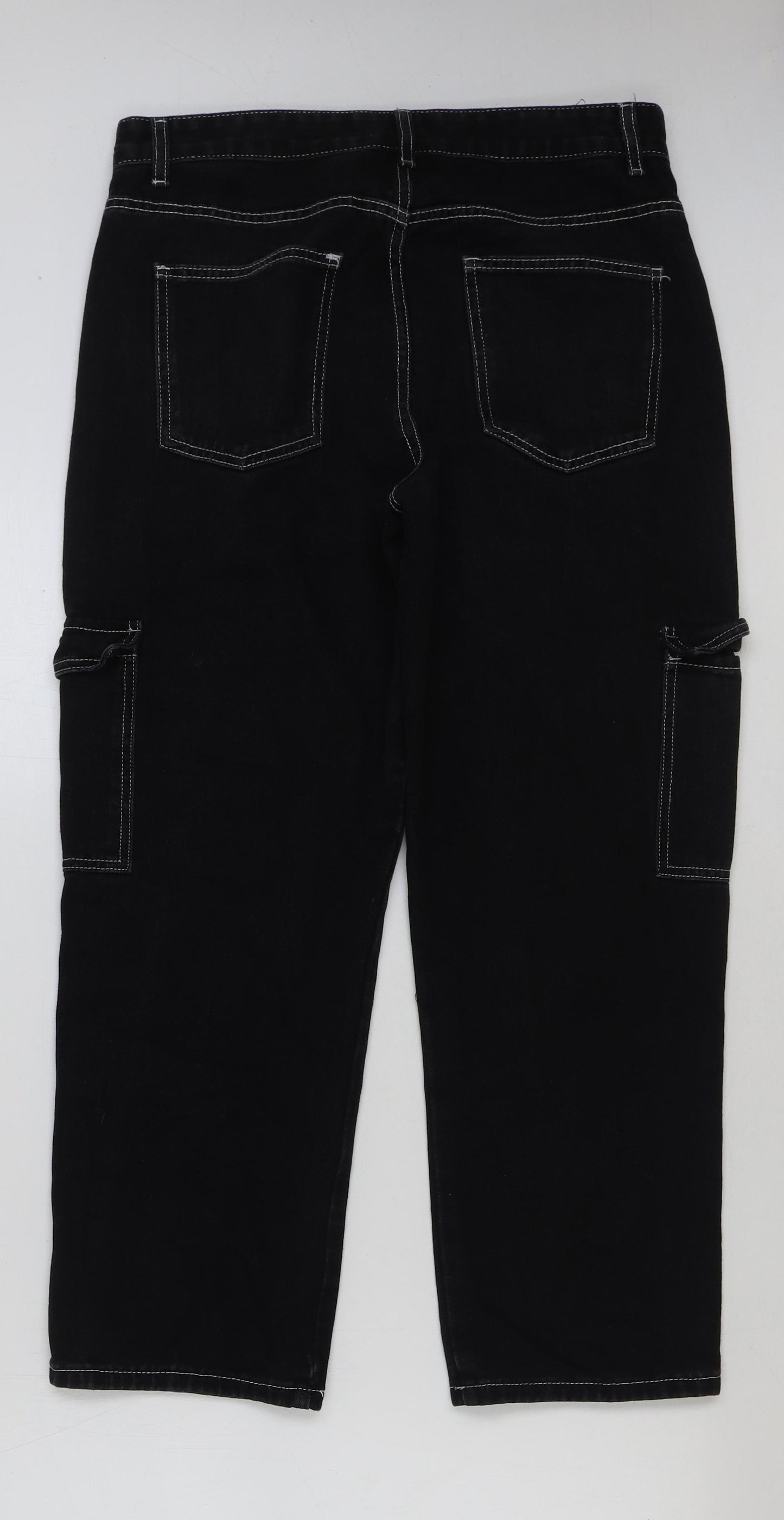 SheIn Womens Black Cotton Wide-Leg Jeans Size S L27 in Regular Button