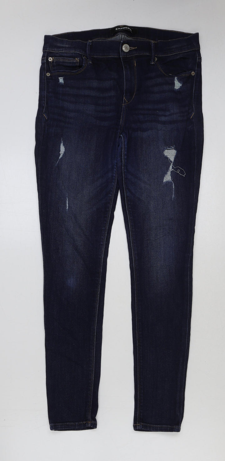 Express Womens Blue Cotton Skinny Jeans Size 8 L30 in Regular Button