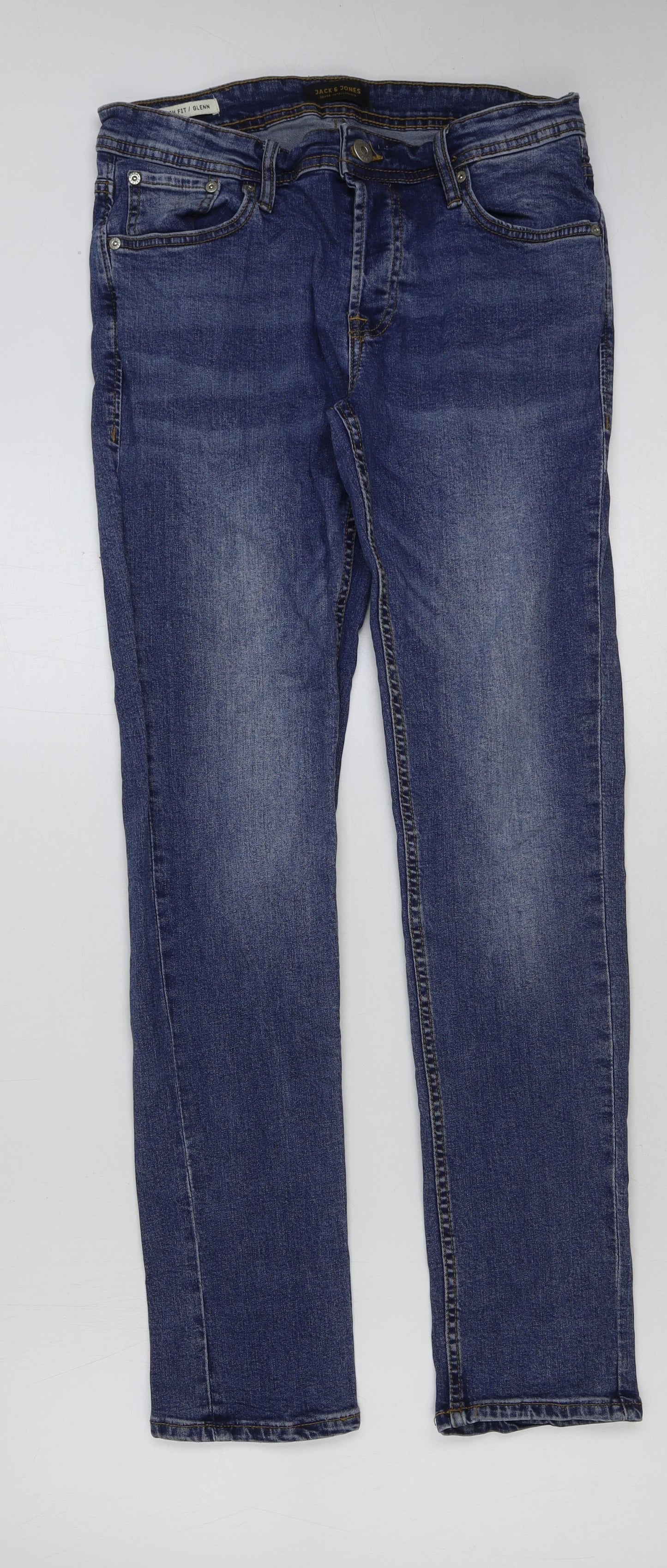 JACK & JONES Mens Blue Cotton Skinny Jeans Size 30 in L32 in Slim Button