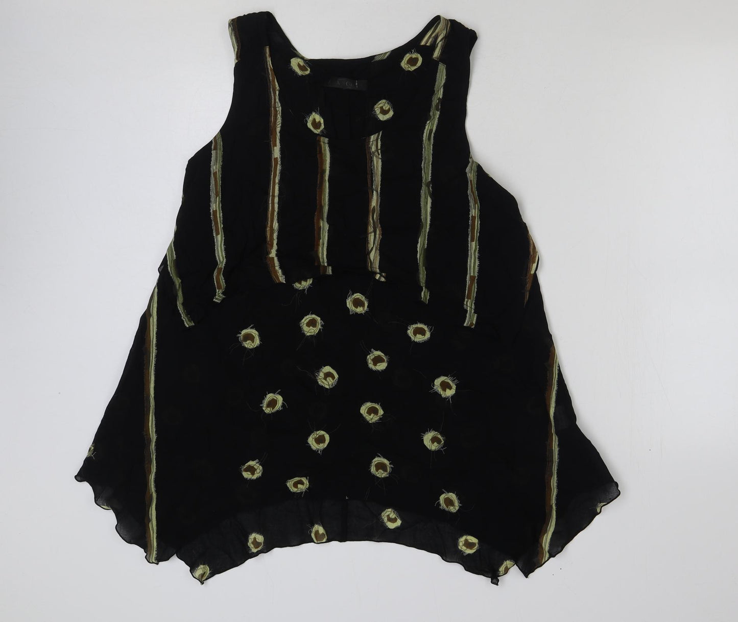 Ana Nonza Womens Black Geometric Viscose Basic Tank Size L Round Neck