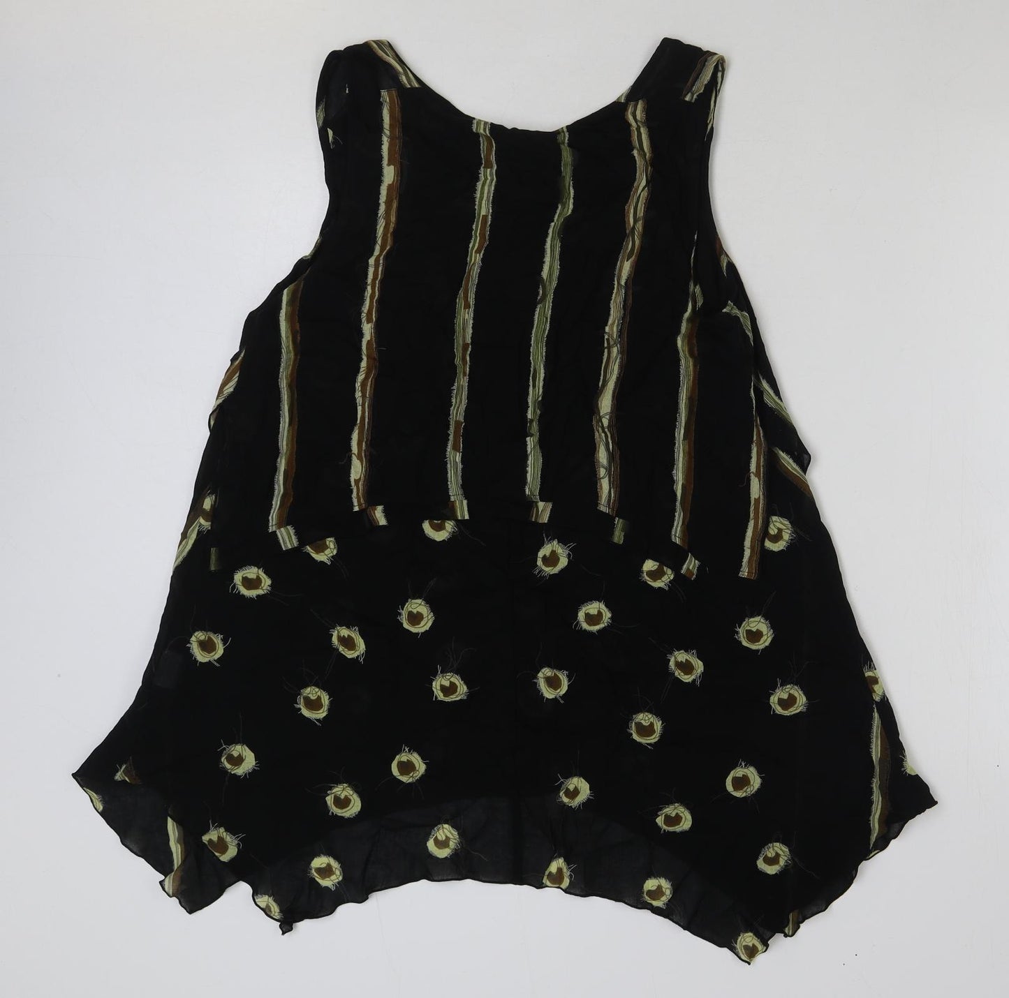 Ana Nonza Womens Black Geometric Viscose Basic Tank Size L Round Neck