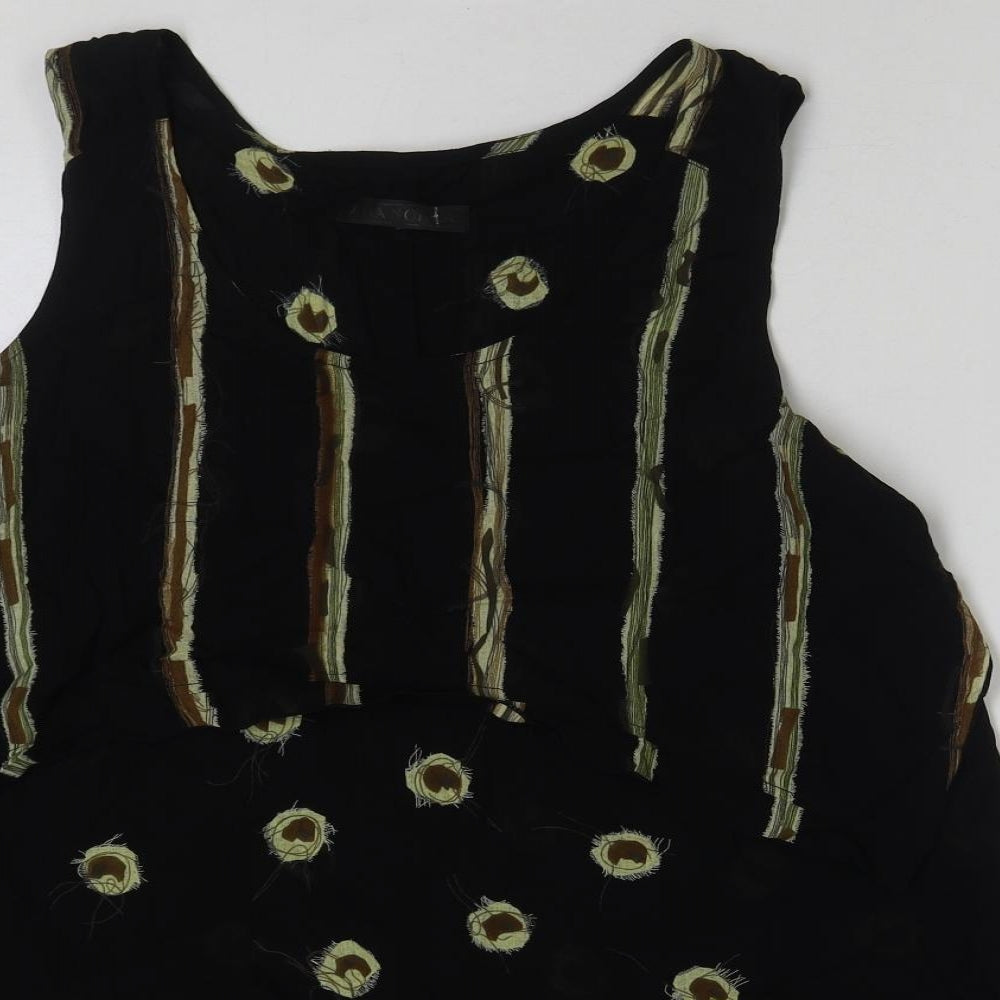 Ana Nonza Womens Black Geometric Viscose Basic Tank Size L Round Neck