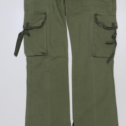 Preworn Womens Green Cotton Cargo Trousers Size 10 L34 in Regular Button