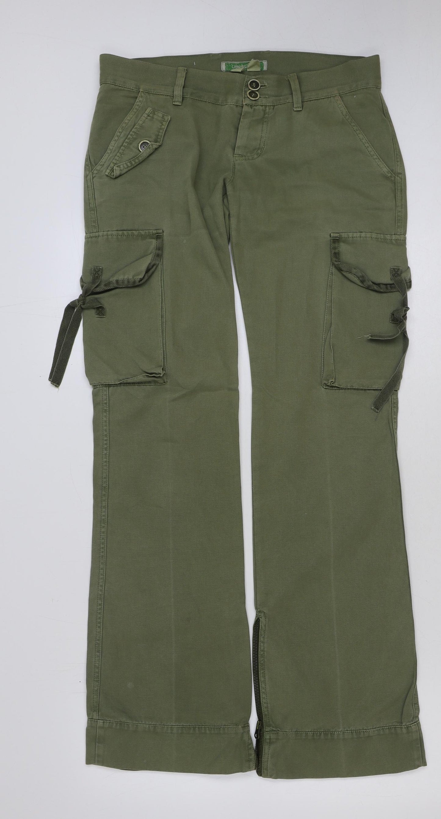 Preworn Womens Green Cotton Cargo Trousers Size 10 L34 in Regular Button