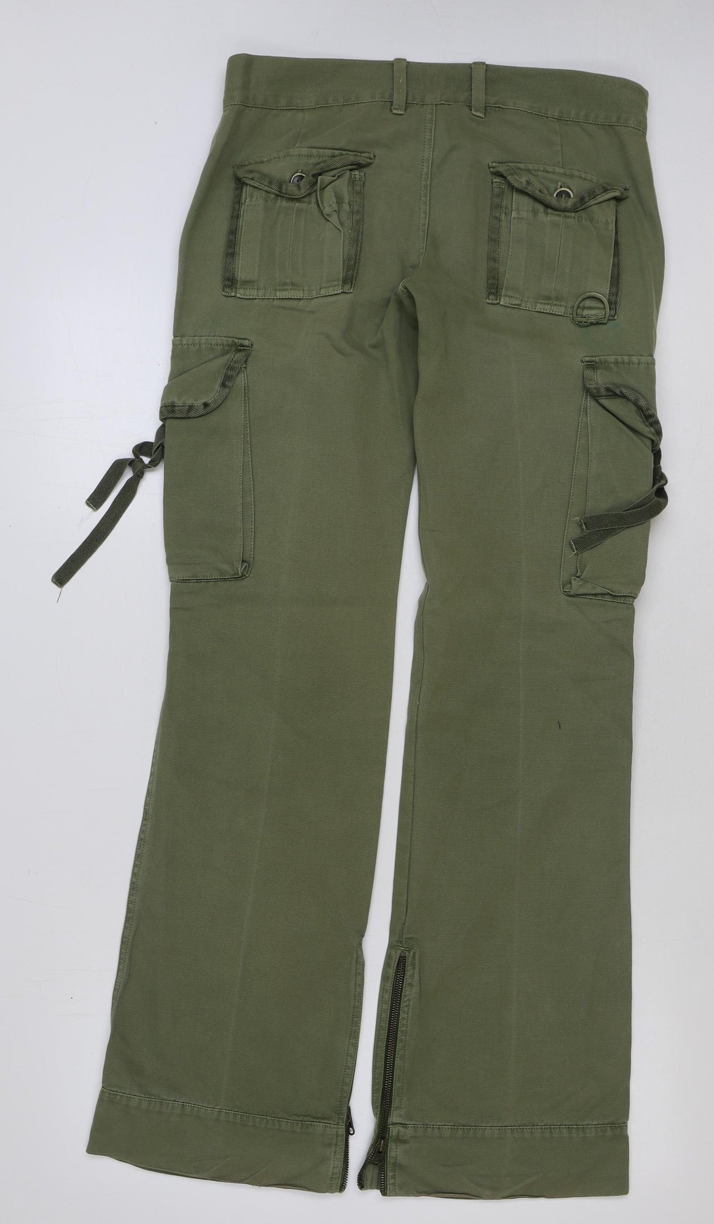 Preworn Womens Green Cotton Cargo Trousers Size 10 L34 in Regular Button