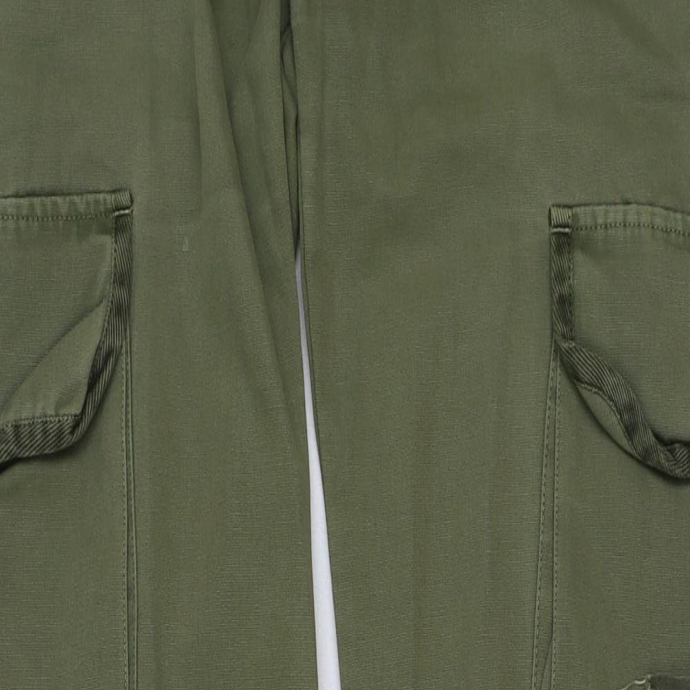 Preworn Womens Green Cotton Cargo Trousers Size 10 L34 in Regular Button