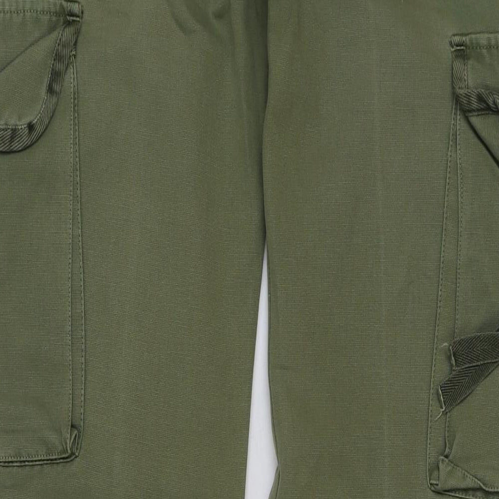 Preworn Womens Green Cotton Cargo Trousers Size 10 L34 in Regular Button