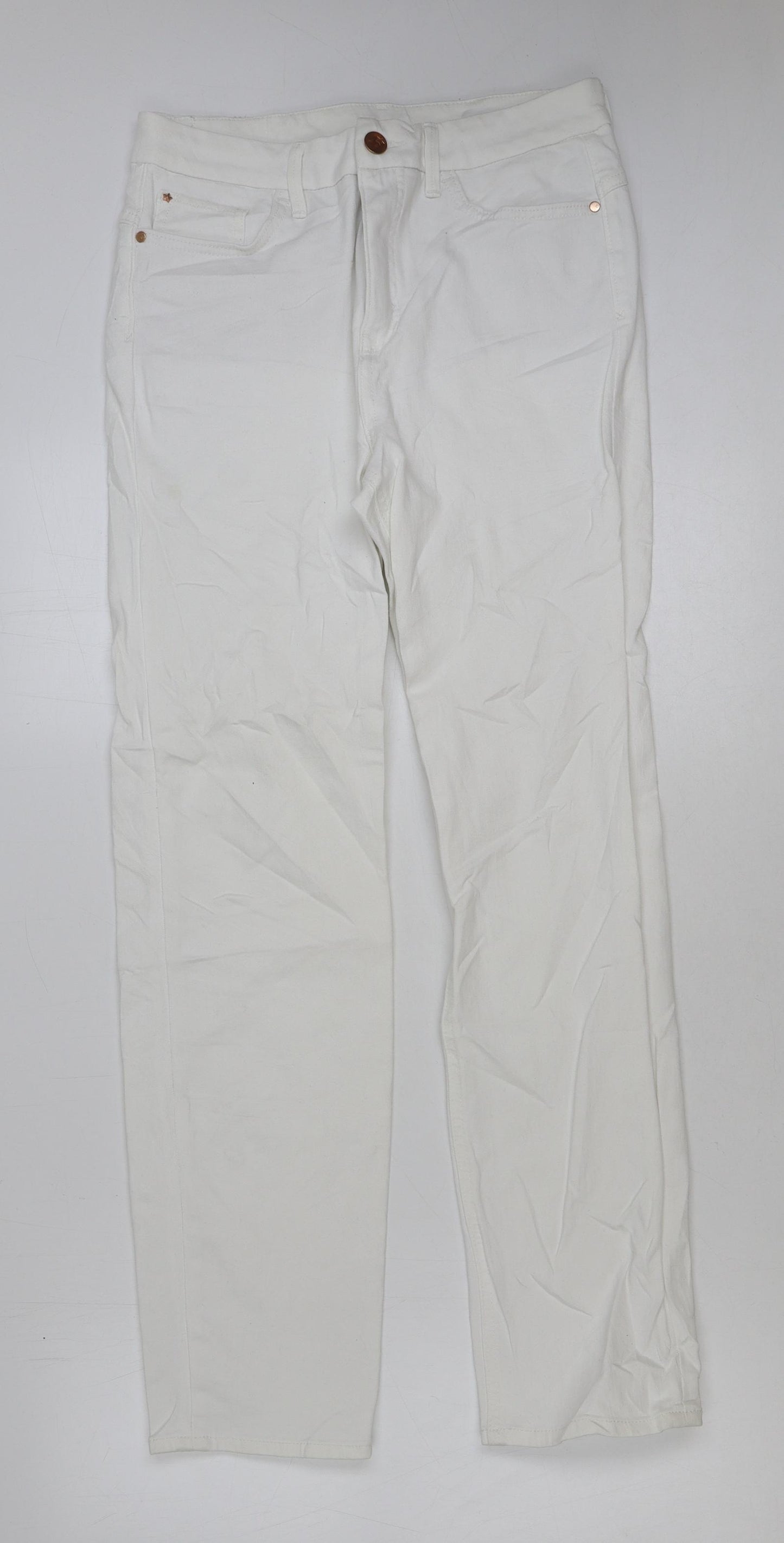 Marks and Spencer Womens White Cotton Straight Jeans Size 12 L30 in Regular Button