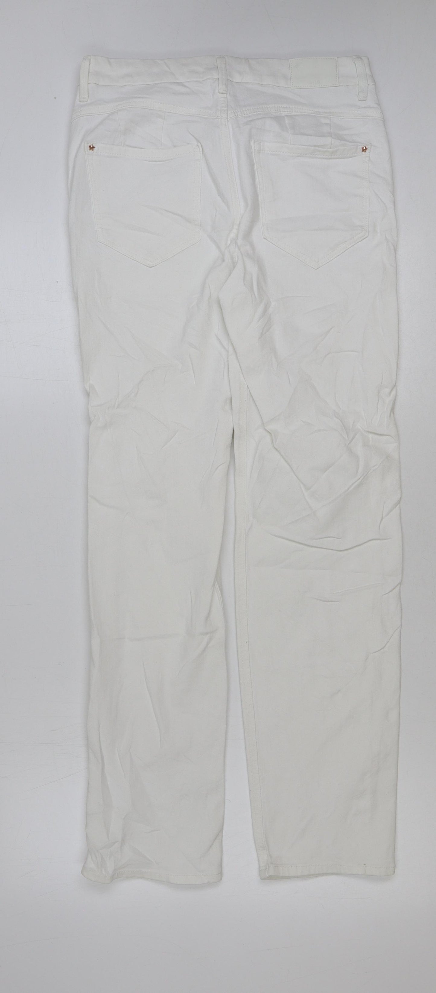 Marks and Spencer Womens White Cotton Straight Jeans Size 12 L30 in Regular Button