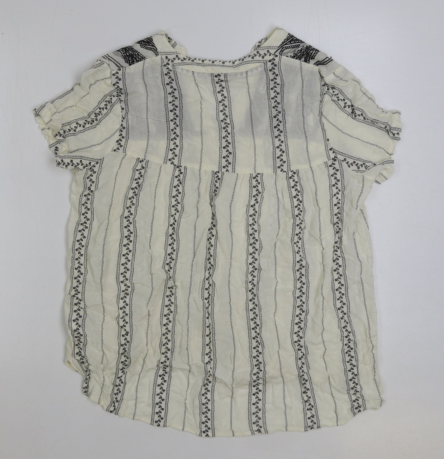 Principles Womens White Geometric Viscose Basic Blouse Size 14 V-Neck