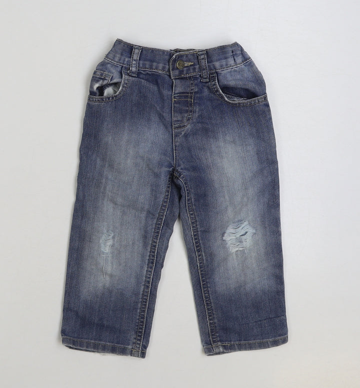 Matalan Blue Cotton Jeans Size 18-24 Months Button - Distressed
