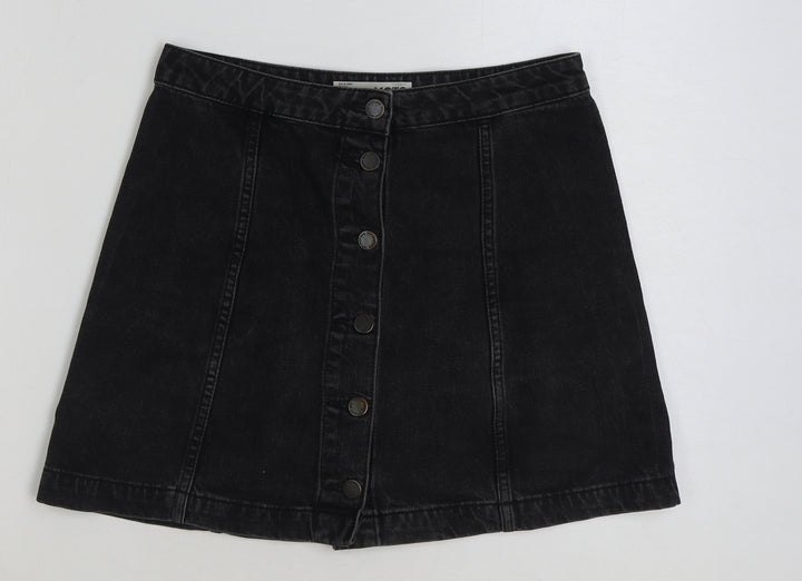 Topshop Womens Grey Cotton A-Line Skirt Size 28 in Button