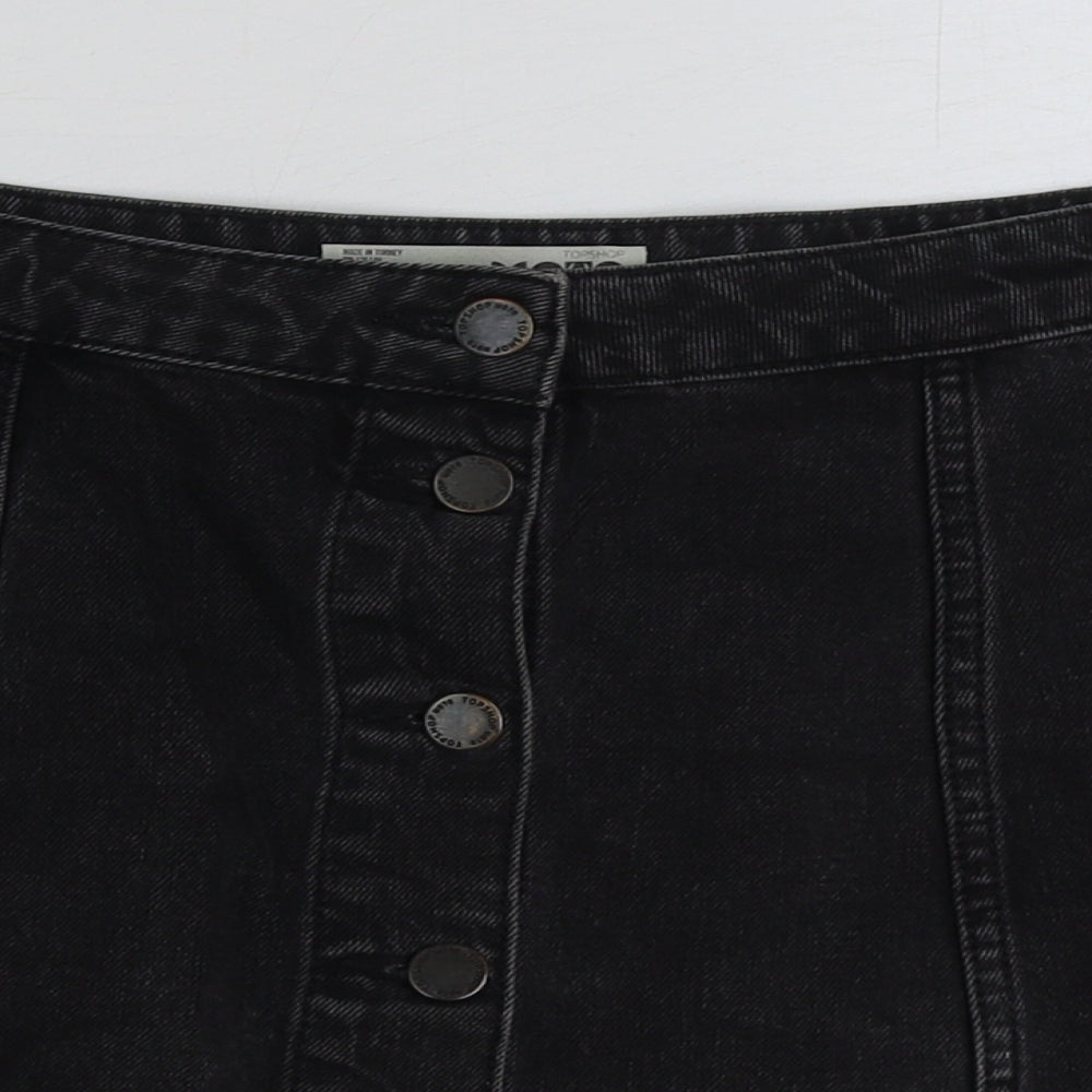 Topshop Womens Grey Cotton A-Line Skirt Size 28 in Button