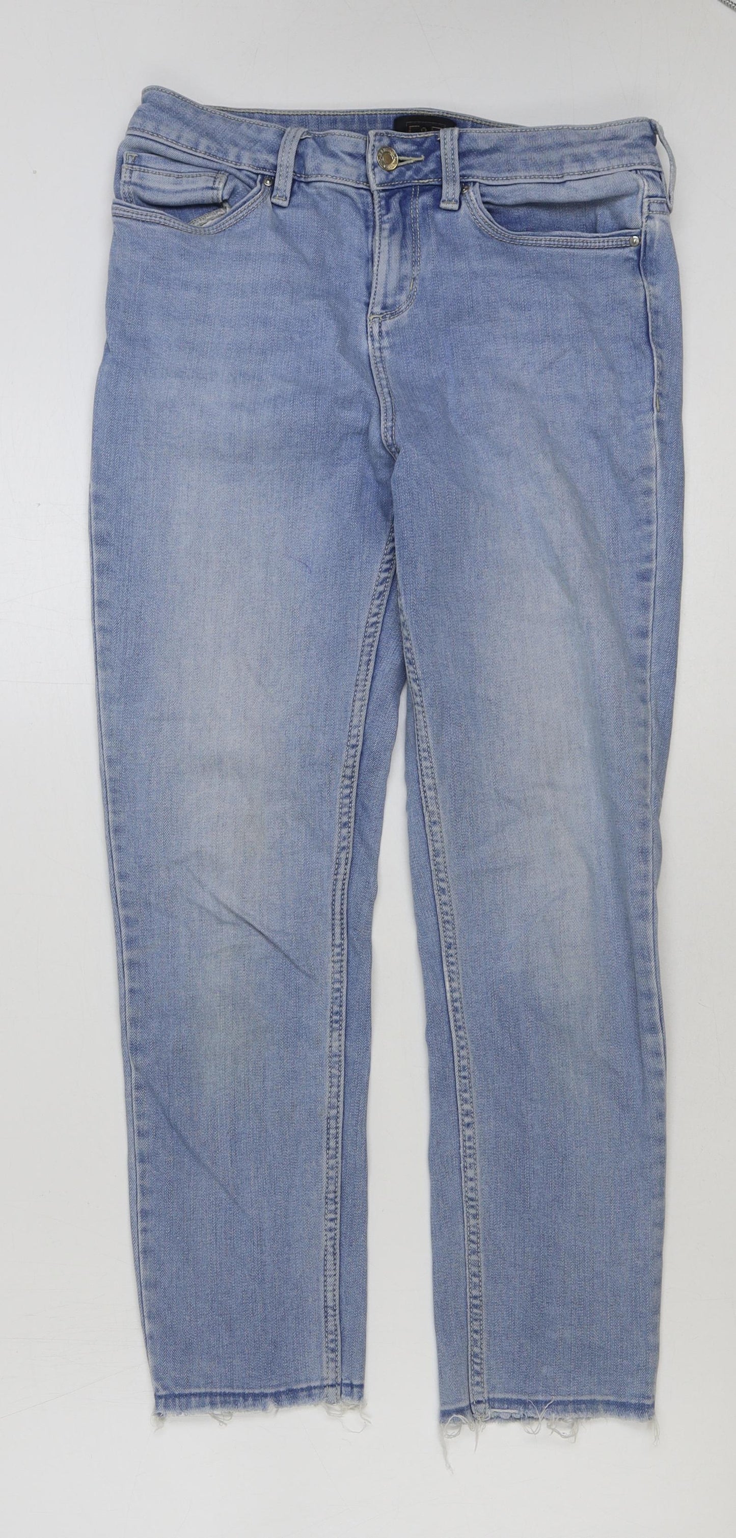 F&F Womens Blue Cotton Straight Jeans Size 8 L27 in Regular Button