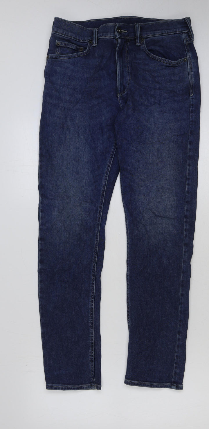 Marks and Spencer Womens Blue Cotton Skinny Jeans Size 30 in L31 in Regular Button