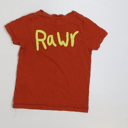 Marks and Spencer Boys Orange Cotton Basic T-Shirt Size 3-4 Years Round Neck Pullover - Lion Rawr
