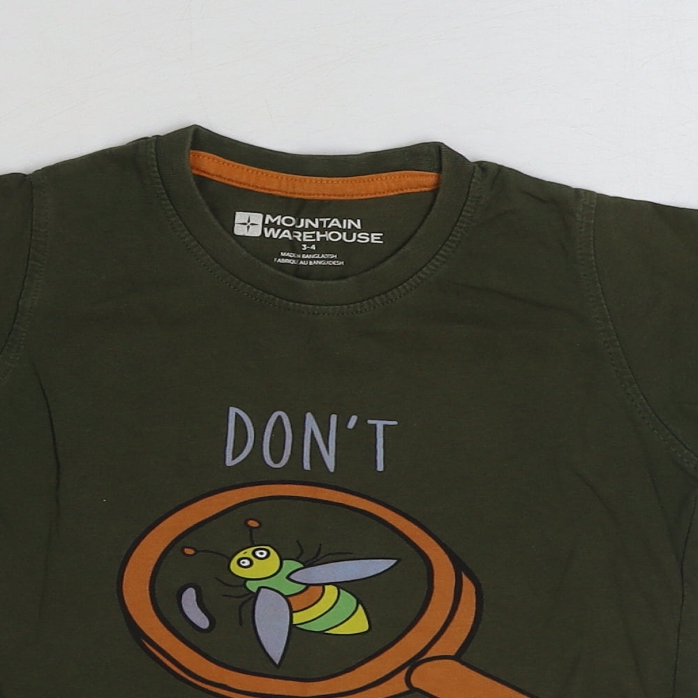 Mountain Warehouse Boys Green Cotton Basic T-Shirt Size 3-4 Years Round Neck Pullover - Dont bug me