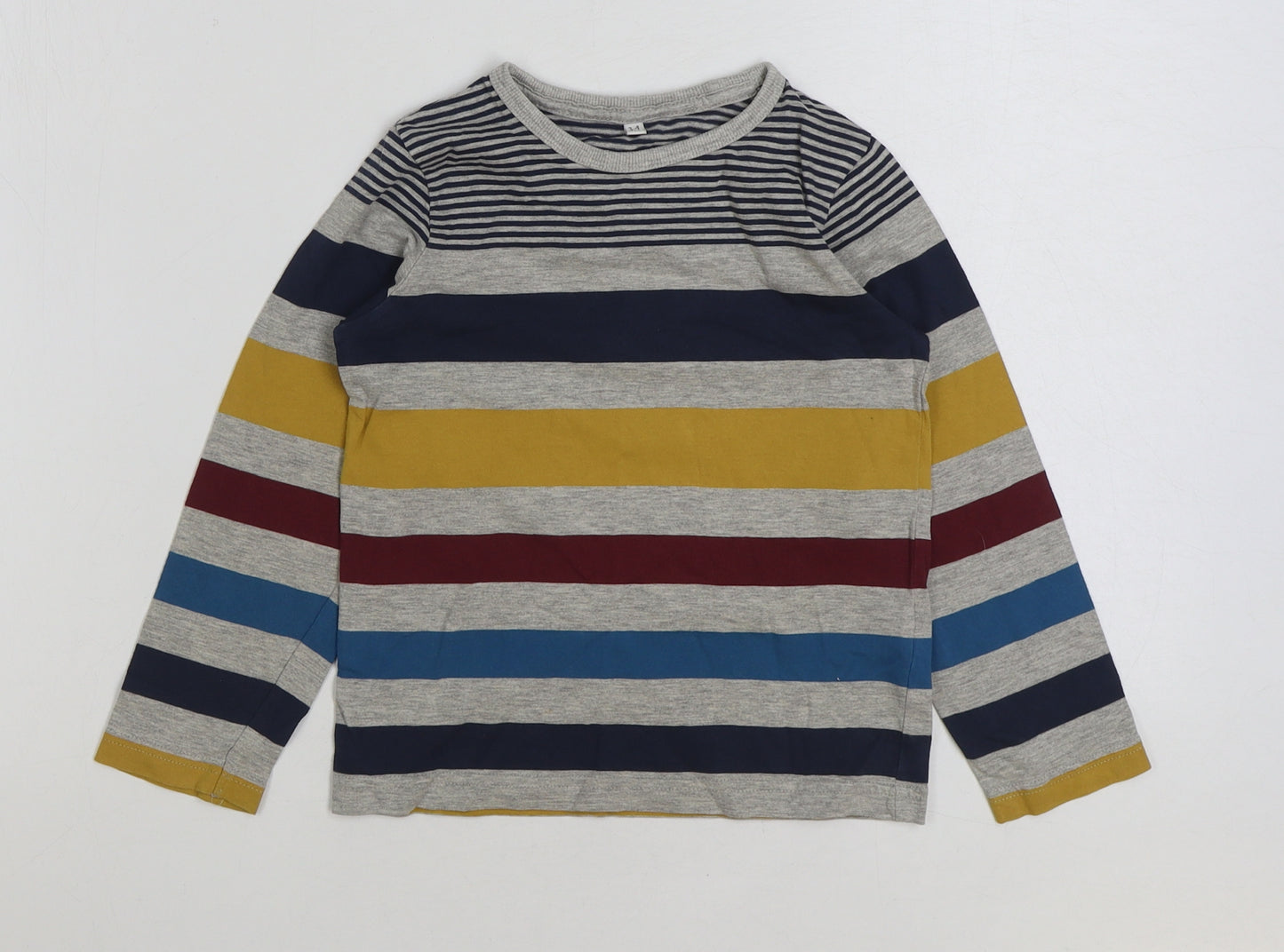 Marks and Spencer Boys Multicoloured Striped Cotton Basic T-Shirt Size 3-4 Years Round Neck Pullover