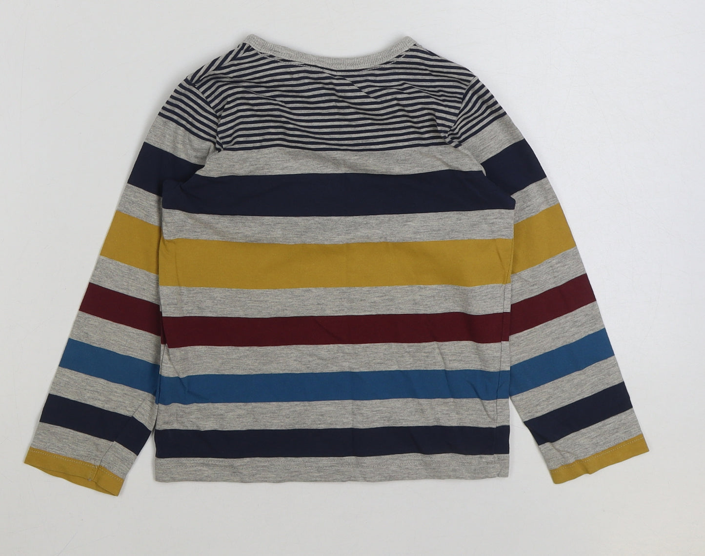 Marks and Spencer Boys Multicoloured Striped Cotton Basic T-Shirt Size 3-4 Years Round Neck Pullover