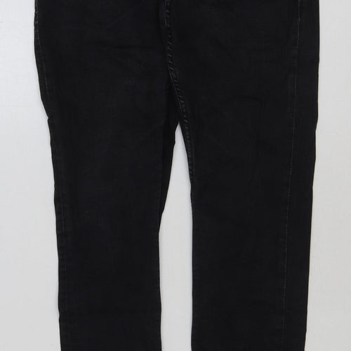 JACK & JONES Mens Black Cotton Straight Jeans Size 30 in L32 in Regular Button